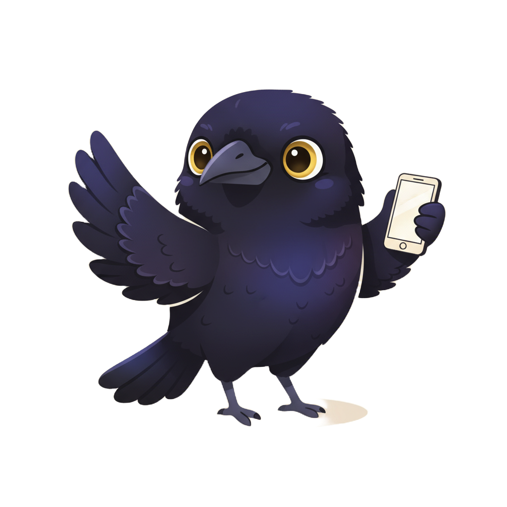 Grackle mascot holding a phone